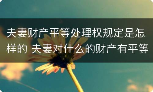 夫妻财产平等处理权规定是怎样的 夫妻对什么的财产有平等处理权