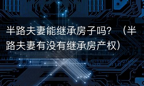 半路夫妻能继承房子吗？（半路夫妻有没有继承房产权）