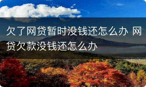 欠了网贷暂时没钱还怎么办 网贷欠款没钱还怎么办