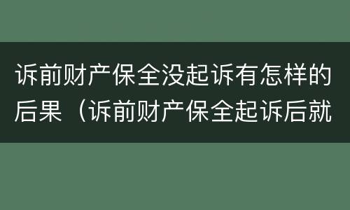 诉前财产保全没起诉有怎样的后果（诉前财产保全起诉后就无效了吗）