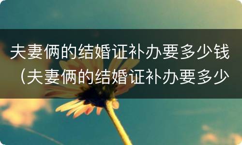 夫妻俩的结婚证补办要多少钱（夫妻俩的结婚证补办要多少钱一个）