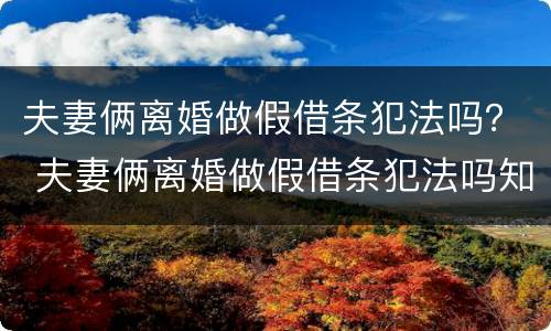 夫妻俩离婚做假借条犯法吗？ 夫妻俩离婚做假借条犯法吗知乎