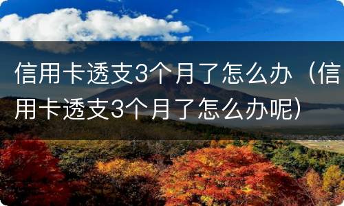 信用卡透支3个月了怎么办（信用卡透支3个月了怎么办呢）