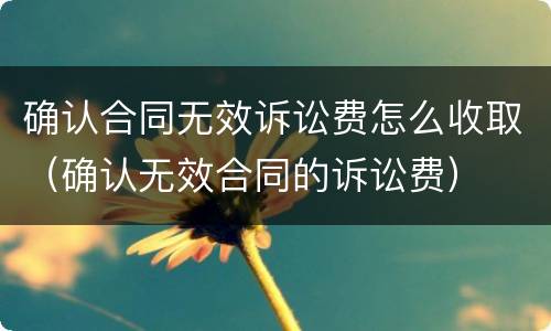 确认合同无效诉讼费怎么收取（确认无效合同的诉讼费）