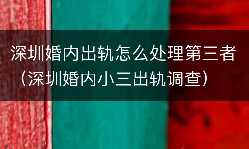 深圳婚内出轨怎么处理第三者（深圳婚内小三出轨调查）