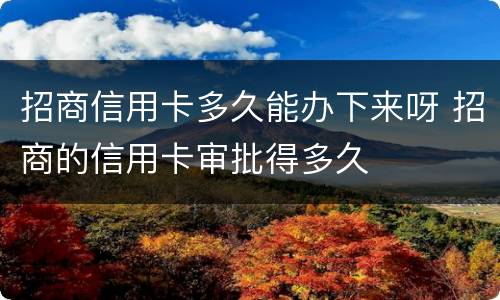 招商信用卡多久能办下来呀 招商的信用卡审批得多久