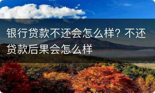 银行贷款不还会怎么样? 不还贷款后果会怎么样