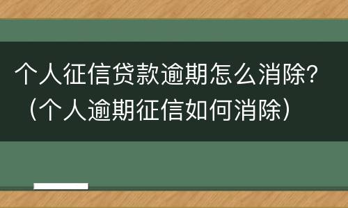 个人征信贷款逾期怎么消除？（个人逾期征信如何消除）