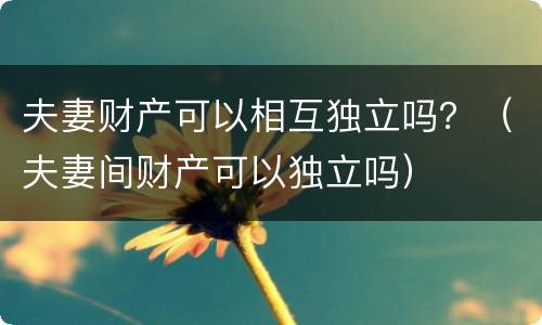 夫妻财产可以相互独立吗？（夫妻间财产可以独立吗）