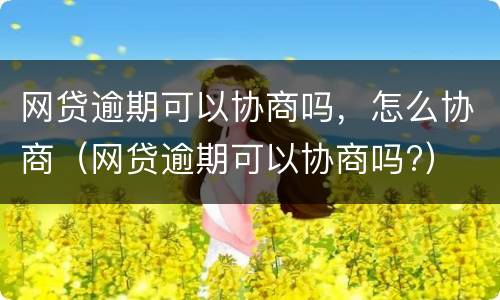 网贷逾期可以协商吗，怎么协商（网贷逾期可以协商吗?）