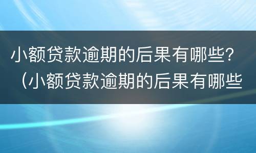 小额贷款逾期的后果有哪些？（小额贷款逾期的后果有哪些影响）