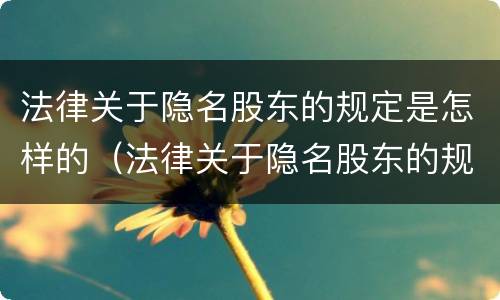 法律关于隐名股东的规定是怎样的（法律关于隐名股东的规定是怎样的呢）