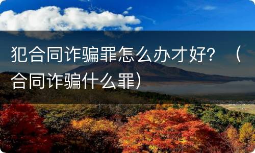 犯合同诈骗罪怎么办才好？（合同诈骗什么罪）