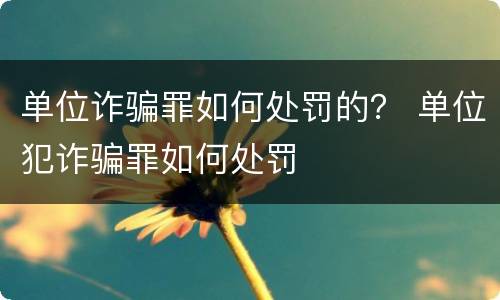 单位诈骗罪如何处罚的？ 单位犯诈骗罪如何处罚