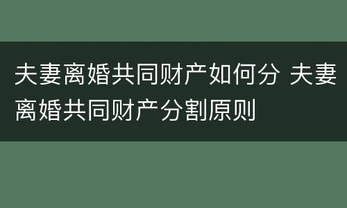 夫妻离婚共同财产如何分 夫妻离婚共同财产分割原则