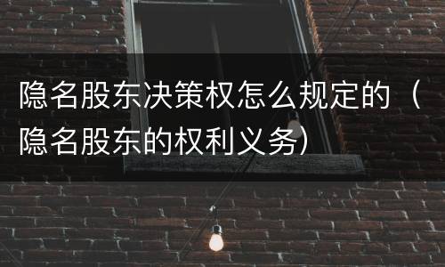 隐名股东决策权怎么规定的（隐名股东的权利义务）