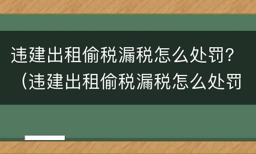 违建出租偷税漏税怎么处罚？（违建出租偷税漏税怎么处罚的）