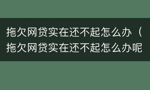 拖欠网贷实在还不起怎么办（拖欠网贷实在还不起怎么办呢）