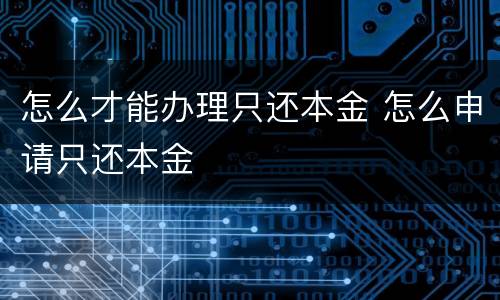 怎么才能办理只还本金 怎么申请只还本金