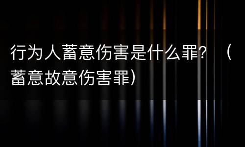 行为人蓄意伤害是什么罪？（蓄意故意伤害罪）