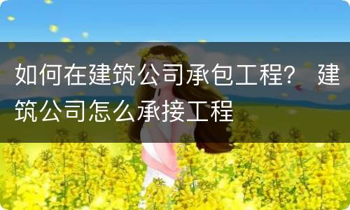 如何在建筑公司承包工程？ 建筑公司怎么承接工程