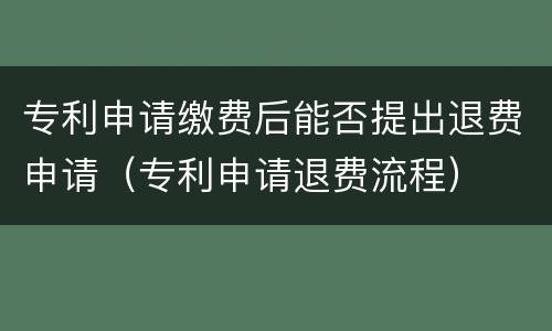 专利申请缴费后能否提出退费申请（专利申请退费流程）