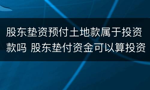 股东垫资预付土地款属于投资款吗 股东垫付资金可以算投资了吗