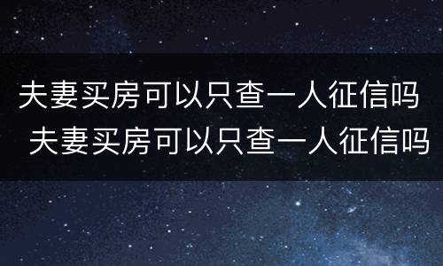 夫妻买房可以只查一人征信吗 夫妻买房可以只查一人征信吗可带多少钱