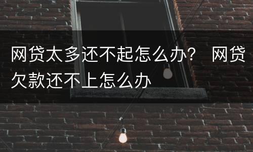 网贷太多还不起怎么办？ 网贷欠款还不上怎么办