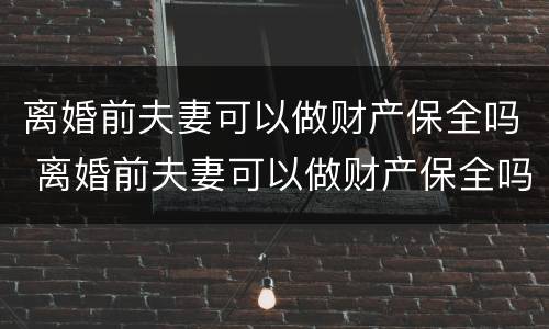 离婚前夫妻可以做财产保全吗 离婚前夫妻可以做财产保全吗