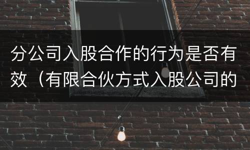 分公司入股合作的行为是否有效（有限合伙方式入股公司的利弊）