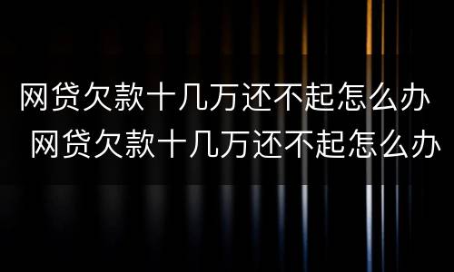 网贷欠款十几万还不起怎么办 网贷欠款十几万还不起怎么办呢