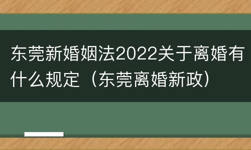 东莞新婚姻法2022关于离婚有什么规定（东莞离婚新政）