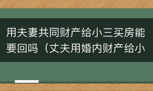 用夫妻共同财产给小三买房能要回吗（丈夫用婚内财产给小三买房）