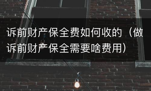 诉前财产保全费如何收的（做诉前财产保全需要啥费用）