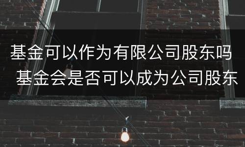 基金可以作为有限公司股东吗 基金会是否可以成为公司股东