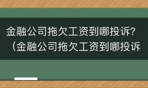 金融公司拖欠工资到哪投诉？（金融公司拖欠工资到哪投诉最有效）