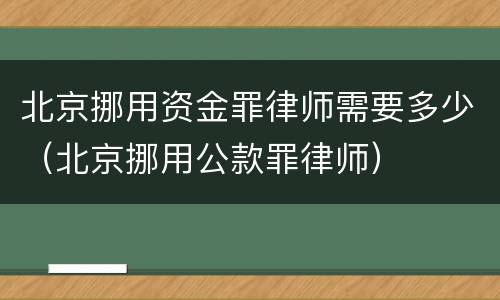 北京挪用资金罪律师需要多少（北京挪用公款罪律师）