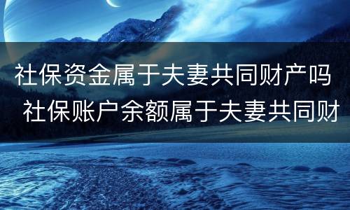 社保资金属于夫妻共同财产吗 社保账户余额属于夫妻共同财产吗