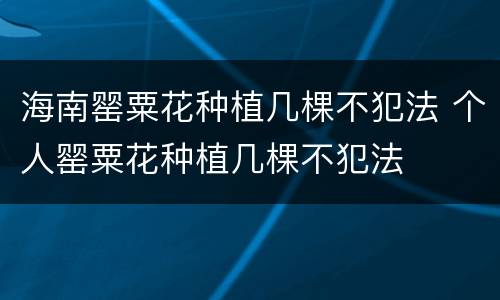 海南罂粟花种植几棵不犯法 个人罂粟花种植几棵不犯法