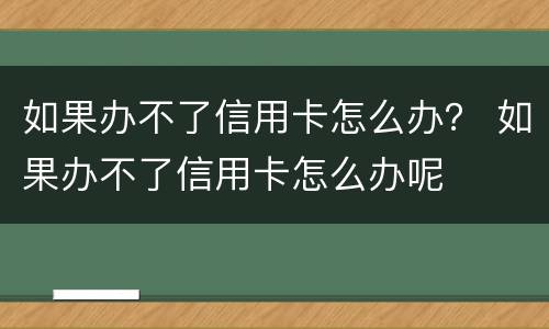 如果办不了信用卡怎么办？ 如果办不了信用卡怎么办呢