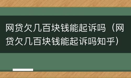 网贷欠几百块钱能起诉吗（网贷欠几百块钱能起诉吗知乎）