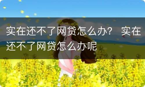 实在还不了网贷怎么办？ 实在还不了网贷怎么办呢