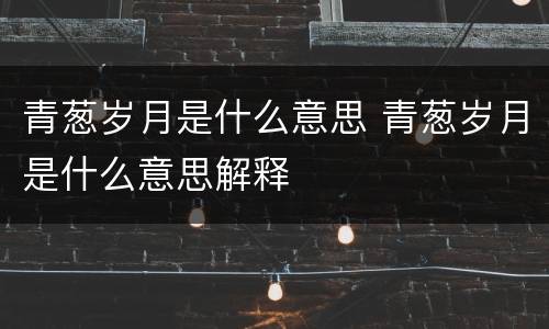 青葱岁月是什么意思 青葱岁月是什么意思解释