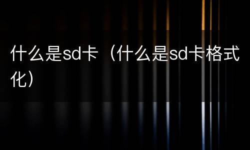 什么是sd卡（什么是sd卡格式化）