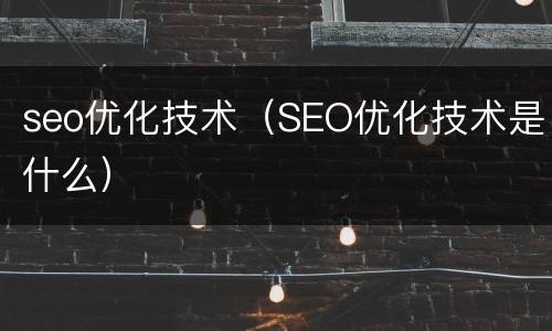 seo优化技术（SEO优化技术是什么）