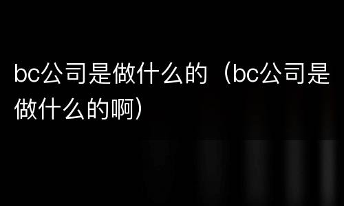 bc公司是做什么的（bc公司是做什么的啊）