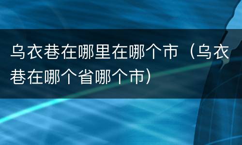 乌衣巷在哪里在哪个市（乌衣巷在哪个省哪个市）