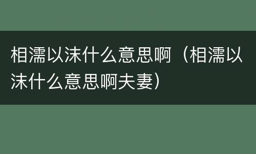 相濡以沫什么意思啊（相濡以沫什么意思啊夫妻）