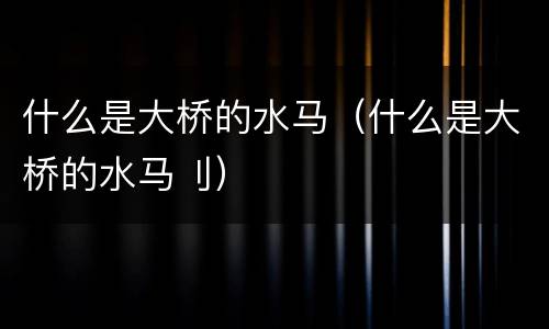 什么是大桥的水马（什么是大桥的水马刂）